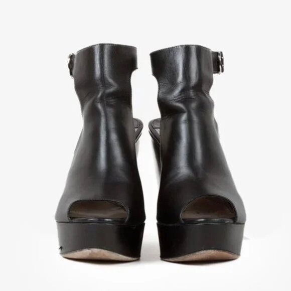 Prada Black Leather Peep-Toe Platform Sandals - Picture 2 of 10